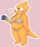  1_girl 1girl 2020s 2022 adorable alphys alphys_(undertale) alternate_version_available anthro aruput aruput_ut belly big_breasts bikini blush breasts buckteeth cameltoe chubby_anthro chubby_female clothed clothing coat container cup cute deep_navel eyewear female female_only front_view glasses heart high_res holding_cup holding_object lizard lizard_girl lizard_tail looking_at_viewer monster monster_girl navel non-mammal_breasts partially_visible_vulva pink_background reptile reptile_girl reptile_tail scales scalie simple_background skimpy slightly_chubby smile solid_color_background solo solo_anthro solo_female standing string_bikini swimwear tail teeth thick_tail thick_thighs three-quarter_view topwear undertale undertale_(series) video_games yellow_body yellow_scales yellow_skin 