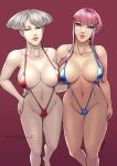  2_girls a.k.i. albino big_breasts bikini blue_eyes breasts capcom cleavage manon_(street_fighter) manon_legrand pink_hair red_eyes sling_bikini street_fighter street_fighter_6 street_fighter_vi treartz twitter white_hair 