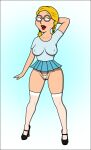 blonde blonde_hair cameltoe erect_nipples family_guy geek glasses nerd nerdy_female original original_character panties pigtails sexfightfun shirt shoes short_hair short_skirt skirt stockings