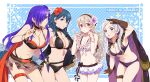  4girls absurd_res alluring alternate_costume big_breasts bikini black_bikini black_hair blue_eyes breasts brown_gloves byleth_(fire_emblem) byleth_(fire_emblem)_(female) byleth_(summer)_(fire_emblem)_(female) corrin_(fire_emblem) corrin_(fire_emblem)_(female) corrin_(summer)_(fire_emblem)_(female) female_focus fire_emblem fire_emblem:_three_houses fire_emblem_awakening fire_emblem_fates fire_emblem_heroes fire_emblem_warriors:_three_hopes flower flower_necklace frilled_bikini frills gloves grey_hair hair_bun hair_flower hair_ornament hair_over_one_eye high_res hiyori_(rindou66) jewelry leather leather_gloves lei long_coat long_hair looking_at_viewer matching_hair/eyes medium_breasts multiple_girls navel necklace nintendo official_alternate_costume parted_lips purple_bikini purple_eyes purple_hair red_eyes robin_(fire_emblem) robin_(fire_emblem)_(female) robin_(summer)_(fire_emblem)_(female) shez_(fire_emblem) shez_(fire_emblem)_(female) shez_(summer)_(fire_emblem) stomach swimsuit teal_hair thigh_strap trait_connection twin_tails white_bikini white_hair 