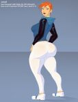  1girl 2020s 2023 ass ben_10 big_ass breasts bubble_butt cartoon_network dat_ass earrings female_only future_gwen_tennyson green_eyes gwen_tennyson james-ab lipstick orange_hair solo_female solo_focus white_pants 