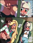 1boy 1girl 2_girls ass blonde_hair blue_eyes breasts brown_eyes brown_hair canon_couple comic green_eyes horns jackie_lynn_thomas male marco_diaz nipples penis penis_in_pussy pussy sex star_butterfly star_vs_the_forces_of_evil vaginal vaginal_penetration vaginal_sex