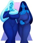  2_girls big_ass big_breasts blue_diamond blue_diamond_(steven_universe) blue_dress blue_eyes blue_skin clone hourglass_figure necklace rocner steven_universe time_paradox 