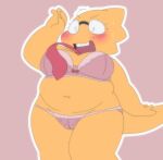 1girl 2020s 2022 adorable alphys anthro anthro_only aruput aruput_ut belly bow_bra bra breasts cameltoe chubby chubby_anthro chubby_female cowboy_shot cute dinosaur dinosaur_girl female female_anthro female_only glasses lingerie lizard lizard_girl lizard_tail monster monster_girl navel neck_tie necktie non-mammal_breasts non-mammal_navel outline panties red_necktie reptile reptile_girl reptile_tail scalie scalie_female simple_background solo solo_anthro solo_female tail tie undertale undertale_(series) underwear white_outline yellow_body yellow_skin