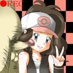 baseball_cap blue_eyes breasts brown_hair censored clothed_female_nude_male creatures_(company) facejob fat fat_man female_protagonist_(pokemon_bw2) game_freak hairy hat hilda_(pokemon) humans_of_pokemon light-skinned_female looking_at_viewer lowres mosaic_censoring nintendo penis penis_against_cheek penis_on_face pokemon pokemon_(anime) pokemon_(game) pokemon_black_2_&_white_2 pokemon_black_and_white pokemon_bw pokemon_bw2 pubic_hair record recording refuto smile touko_(pokemon) v white_(pokemon)