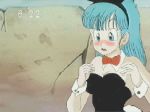 1girl animal_ears animated blue_eyes blue_hair blush bouncing_breasts bow bowtie breasts bulma bulma_brief bunny_bulma bunny_ears bunnysuit clock detached_collar dragon_ball female flashing gif leotard long_hair lowres nipples photoshop solo top_pull wrist_cuffs