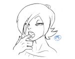 1girl bare_shoulders borrowed_character face female finger_in_mouth hair_over_one_eye half-closed_eyes lineart long_hair monochrome naughty_face original saliva sexually_suggestive side_ponytail solo zealk zone-tan