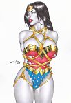 1girl 2022 big_breasts black_hair carlos_braga chained curvy_female curvy_figure dc_comics diana_prince ed_benes_studio high_res high_resolution justice_league leotard long_hair looking_at_viewer tiara voluptuous voluptuous_female wonder_woman