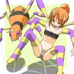  anthrofied ariados arm_warmers bra breasts cameltoe cleavage fangs female gloves humanized lingerie lowres moemon orange_hair panties patterned_legwear pokemon pokemon_(game) pokemon_gsc purple_eyes purple_legwear ranphafranboise redhead silk solo spider spider_web stockings striped striped_legwear striped_panties striped_thighhighs stripes tenjou_ryuka thighhighs two-tone_stripes underwear yellow_legwear 