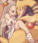  1girl ampharos babe bare_shoulders blush brown_hair closed_eyes clothed_sex couple denryuu dress feet flat_chest girl_on_top gym_leader hair_ornament half-closed_eyes happy_sex interspecies jasmine_(pokemon) long_hair looking_at_another love lowres mikan_(pokemon) mimolette_(mimo) moaning nintendo off_shoulder open_mouth petite pokemon pokemon_(anime) pokemon_(game) pokemon_gsc pokemon_hgss pokephilia saitou_mikado_kuni sandals sex straddle straddling strap_slip toes vaginal very_long_hair white_dress 