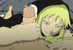 1boy 1girl animated barefoot blonde_hair gif handjob loop medusa_gorgon meteorreb0rn penis solo_focus soul_eater uncensored yellow_eyes