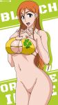 1girl alluring bare_legs big_breasts bikini_top bikini_top_only bleach breasts darkuro_27 inoue_orihime naked_from_the_waist_down orange_eyes orange_hair pussy