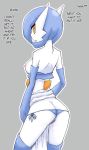 1_girl 1girl big_breasts chest_jewel creatures_(company) english female game_freak gardevoir gen_3_pokemon green_hair grey_background hair_over_one_eye looking_at_viewer looking_back nintendo pokemon pokemon_(anime) pokemon_(creature) pokemon_(game) pokemon_(species) red_eyes shiny_pokemon simight simple_background solo