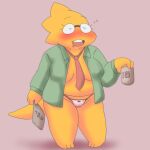 1:1 1:1_aspect_ratio 1girl 2d 2d_(artwork) 3_toes adorable alphys anthro anthro_only aruput aruput_ut bow_panties breasts chubby chubby_anthro chubby_female cute deltarune digital_media_(artwork) dinosaur dinosaur_girl drunk female female_anthro female_only full_body glasses holding_object lizard lizard_girl lizard_tail monster monster_girl neck_tie necktie no_bra non-mammal_breasts open_clothes open_mouth open_shirt panties partially_clothed partially_clothed_anthro partially_clothed_female pink_background pink_panties red_necktie reptile reptile_girl reptile_tail scalie scalie_female simple_background solo solo_anthro solo_female source_request tail third-party_source tie unbuttoned unbuttoned_shirt undertale undertale_(series) video_game_character video_games yellow_body yellow_skin