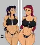 2girls adidas alien alien_girl big_breasts big_thighs black_hair blackfire breast_envy breasts cleavage curvy dc_comics earrings female female_focus female_only female_pubic_hair green_eyes hoop_earrings hourglass_figure jewelry komand'r koriand'r long_hair markharvest medium_support_(meme) meme multiple_girls navel older older_female orange_body orange_skin panties pubic_hair purple_eyes purple_hair red_hair side-tie_panties sisters smile sports_bra starfire teen_titans thick_thighs underwear wide_hips young_adult young_adult_female young_adult_woman