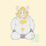 1:1 1:1_aspect_ratio 1boy 2020s 2023 alternate_version_available anthro anthro_only artist_name asgore_dreemurr beard blonde_hair boss_monster bulge bulge_under_clothes caprine crown floppy_ears furry furry_male furry_only goat goat_boy goat_ears goat_horns hands_behind_back hi_res high_res high_resolution highres horns kneel looking_away male male_anthro male_only mammal monster monster_boy penis_bulge sandwichstuffer simple_background solid_color_background solo_anthro solo_male topless topless_anthro topless_male twitter undertale undertale_(series) underwear underwear_only yellow_background