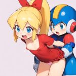 1boy 1girl blonde_hair blue_eyes brother brother_and_sister incest male pink_panties rockman rockman_(character) roll_(rockman) sister