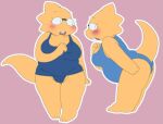 1girl 2020s 2022 adorable alphys alternate_costume anthro anthro_only aruput aruput_ut barely_visible_genitalia big_ass big_breasts blue_swimsuit blush breasts cameltoe chubby chubby_anthro chubby_female cute dinosaur dinosaur_girl embarrassed female female_anthro female_only glasses lizard lizard_girl lizard_tail monster monster_girl multiple_views non-mammal_breasts one-piece_swimsuit outline pink_background pussy pussy_peek reptile reptile_girl reptile_tail scalie scalie_female simple_background solid_color_background solo solo_anthro solo_female swimsuit tail undertale undertale_(series) white_outline yellow_body yellow_skin