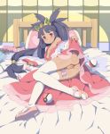 1girl anus bad_id bar_censor big_hair black_hair breasts censored condom condom_packet_strip condom_wrapper crown dark_skin dildo dress egg_vibrator flat_chested heart highres iris_(pokemon) long_hair low-tied_long_hair lying nintendo nipples nurikabu_(9wa) off_shoulder on_bed on_side pillow poke_ball pokemon pokemon_(game) pokemon_bw2 purple_hair pussy red_eyes small_breasts smile solo tenako tenako_(mugu77) thighhighs very_long_hair vibrator white_legwear wide_sleeves