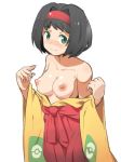  black_hair blush breasts brown_eyes creatures_(company) erika_(pokemon) game_freak green_eyes gym_leader headband humans_of_pokemon japanese_clothes kimono momogesomaru momogumo nintendo nipples off_shoulder pale_skin pokemon pokemon_(anime) pokemon_red_green_blue_&amp;_yellow pokemon_rgby purple_hair short_hair sketch 