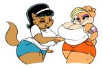 1girl 2016 anthro armpits big_breasts breasts cat cleavage clothed clothing crossover duo feline huge_breasts joelasko lagomorph mammal mature_female milf mrs._katswell nickelodeon overweight parent patricia_bunny rabbit smile sweat t.u.f.f._puppy