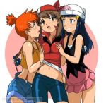 3_girls :d :o alluring alternate_eye_color arm arms art babe bandana bandanna bare_arms bare_shoulders beanie bike_shorts black_dress blue_eyes blue_hair blush breast_grab breasts brown_eyes brown_hair camisole clenched_teeth creatures_(company) dawn_(pokemon) denim denim_shorts dress embarrassed eye_contact friends game_freak gloves green_eyes grin gym_leader hair_ornament half_updo harem haruka_(pokemon) hat hikari_(pokemon) humans_of_pokemon kakkii kasumi_(pokemon) long_hair looking_at_another love may_(pokemon) midriff misty_(pokemon) moaning multiple_girls mutual_yuri naughty_face navel neck nintendo open_mouth orange_hair pink_skirt pokemon pokemon_(anime) pokemon_(game) pokemon_black_and_white pokemon_bw pokemon_diamond_pearl_&_platinum pokemon_dppt pokemon_frlg pokemon_red_green_blue_&_yellow pokemon_rgby pokemon_rse pulling red_bandana red_bandanna red_shirt shirt short_hair shorts shy side_ponytail skirt sleeveless smile standing suspenders teeth threesome yuri