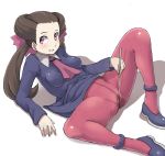  breasts brown_hair chiwino clitoris clothed_masturbation crotch_rub crotch_seam gym_leader impossible_clothes impossible_clothing impossible_shirt latex legs long_hair masturbation no_panties panties pantyhose pink_eyes pink_legwear pink_pantyhose pokemon pokemon_(game) pokemon_rse pubic_hair pussy pussy_juice shirt simple_background solo spread_legs tsutsuji_(pokemon) uncensored underwear wet wet_clothes wet_panties white_background 