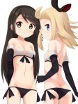  2girls 5pb. agnes_oblige arms_behind_back ass bad_id black_eyes black_hair blonde_hair blue_eyes blush bow bra bravely_default:_flying_fairy bravely_default_flying_fairy breasts brown_eyes brown_hair butt_crack cleavage edea_lee elbow_gloves flat_chest from_behind gloves hair_bow hairband long_hair looking_at_viewer looking_back multiple_girls navel nintendo panties side-tie_panties simple_background small_breasts smile standing tatatami3 underwear underwear_only white_background 