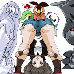  ass bent_over blue_eyes boots breasts brown_hair cameltoe game_freak hair happy hilda_(pokemon) holding_legs huge_ass humans_of_pokemon leg_hold long_hair lowres mijumaru nintendo oekaki open_mouth oshawott pokabu poke_ball pokemon pokemon_(game) pokemon_black_and_white pokemon_bw protagonist_(pokemon) reshiram rf shorts touko_(pokemon) upside-down upside_down white_(pokemon) zekrom 