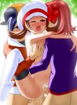 1girl 2boys anal blush bottomless breast_grab breasts cum double_penetration gangbang gekka_kyouran gold_(pokemon) grabbing group_sex kotone_(pokemon) multiple_boys penis pokemon pokemon_(game) pokemon_hgss pussy sex silver_(pokemon) tears threesome uncensored wink