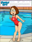  1girl brown_hair brunette cameltoe family_guy glasses lifeguard lifeguard_swimsuit meg_griffin nerdy_female pool red_swimsuit sexfightfun swimsuit 