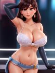  1girl 3d 3d_(artwork) ai_art ai_generated armpits ass big_ass big_breasts bikini breasts earrings hips komiya_anna looking_at_viewer muttsuri_do_sukebe_tsuyu_gibo_shimai_no_honshitsu_minuite_sex_sanmai navel panties wide_hips 