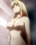  1girl alluring big_breasts blonde_hair completely_nude_female freezing_(series) nude satellizer_el_bridget screencap shower showering stitched wet 