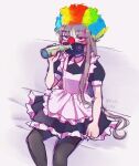  1girl artist_self-insert bottle brown_hair clown_nose fanart female_only long_hair maid_uniform mask nasuki_chan oc sitting solo_female wig 