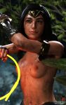  10:16 1girl 3d 3d_(artwork) 4k belly belly_button breasts closed_mouth dark_hair dirt dirty dirty_face dirty_skin erect_nipples female_focus fighting_pose gal_gadot justice_league lasso_of_truth leaf leaves long_hair medium_breasts nipples open_eyes outside partially_clothed patreon patreon_username roosterart small_breasts solo_focus standing subscribestar subscribestar_username superheroine trees wonder_woman 