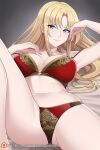  1girl 1girl 1girl alluring alternate_breast_size aslind_samure aslindsamure bare_legs big_breasts big_breasts blonde_hair bra clarisse_(fire_emblem) cleavage fire_emblem fire_emblem:_new_mystery_of_the_emblem light_blue_eyes lingerie multicolored_bra multicolored_panties panties 