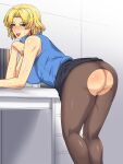  ass bent_over blonde_hair clothing mole mole_under_eye neon_genesis_evangelion office_lady ritsuko_akagi 