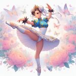 1girl ai_generated ballet_slippers black_kite blue_eyes bracelet brown_hair butterfly capcom chinese_clothes chun-li crow female_focus female_only flower hair_ornament leg_up panties street_fighter tutu