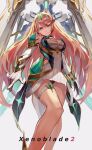  1girl 1girl alluring big_breasts black_panties blonde_hair cleavage mythra mythra_(xenoblade) nintendo panties underwear vic_(vedream) xenoblade_(series) xenoblade_chronicles_2 