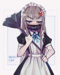  1girl anger_vein artist_self-insert broom brown_hair fanart female_only hand_on_hip long_hair maid maid_outfit maid_uniform mask nasuki_chan oc solo_female 