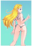  1girl 1girl alluring ass bikini blonde_hair breasts high_res looking_at_viewer looking_back nallo nintendo princess_zelda sideboob small_breasts swimsuit the_legend_of_zelda the_legend_of_zelda:_tears_of_the_kingdom zelda_(tears_of_the_kingdom) 