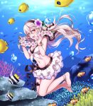 1girl air_bubble alternate_costume barefoot bikini black_hairband breasts bubble cleavage corrin_(fire_emblem) corrin_(fire_emblem)_(female) female female_only fire_emblem fire_emblem_fates fire_emblem_heroes fish flower full_body grey_hair hair_flower hair_ornament hairband high_res hiyori_(rindou66) long_hair nintendo official_alternate_costume open_mouth red_eyes solo swimsuit underwater white_bikini white_swimsuit wreath