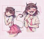  1girl artist_self-insert brown_hair crazy_eyes fanart female_only horns laughing nasuki_chan oc short_hair tail 