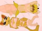  2_girls antennae antennae_(anatomy) anthro anthropomorphic_animal anthropomorphic_feline arms_behind_head banana banana_centaur_snail_dog banana_sheel bed bedding_background bikini breasts canid_centaur canid_taur canine_humanoid cat_ears cat_girl cat_humanoid cat_tail centaur doctor drretro_(regretevator) edit edited_art feline feline_humanoid female_only fluffy_tail fruit_taur fruittaur fur furry_only glasses hybrid laying_on_bed looking_at_viewer neck_fur no_nose no_snout objectssperm_(artist) pink_bikini regretevator roblox small_snout smile smiling_at_viewer snail_antennae snail_sheel snout split_(regretevator) thighs yellow_body yellow_fur 