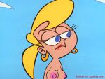  1girl 1girl blonde_hair blue_eyes breasts earrings edit eyebrows eyelashes female_only helen lipstick nickelodeon nipples oh_yeah!_cartoons ponytail speedy05_(rule34-user) zoomates 