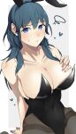  1girl 1girl 1girl alluring alternate_costume big_breasts blue_eyes bunny_ears bunny_girl bunnysuit byleth_(fire_emblem) byleth_(fire_emblem)_(female) cleavage female_only fire_emblem fire_emblem:_three_houses looking_at_viewer nintendo shikohatsu sweat teal_hair 