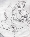  2girls erza_scarlet fairy_tail mirajane monochrome pussy yuri 