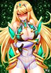 1girl alluring big_breasts blonde_hair cleavage core_crystal jadenkaiba mythra nintendo tsundere xenoblade_(series) xenoblade_chronicles_2 yellow_eyes