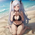  alexia_midgar_(the_eminence_in_shadow) alluring bare_legs beach big_breasts bikini cleavage long_hair nightcore_(artist) ocean on_knes sand silver_hair tagme the_eminence_in_shadow_(series) 