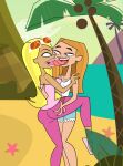 2_girls 2girls ass ass_grab beach blonde blonde_female blonde_hair breasts coconut dakota_(tdi) dakota_milton_(tdi) french_kiss green_eyes jean_shorts julia_(tdi) kissing licking_tongue long_hair necklace noty one_leg_raised one_leg_up palm_tree pennsatucky pink_pants purple_hair short_shorts sunglasses sunglasses_on_head tank_top tongue tongue_out total_drama:_revenge_of_the_island total_drama_island total_drama_island_(2023) white_tank_top yuri